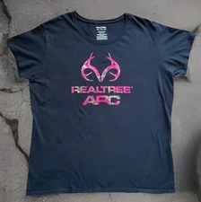 REALTREE APC Black Pink Camouflage Logo T-Shirt Women's Sz 2XL Hunting Outdoor