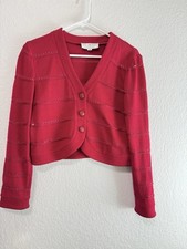 ST. JOHN EVENING BY MARIE GRAY KNITTED BLAZER SZ 4 RED-PINK BEADED EMBROIDERED