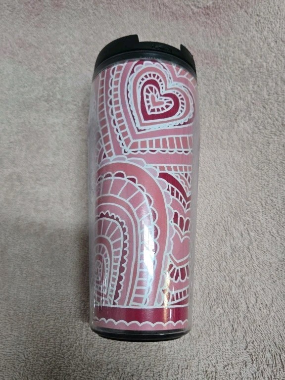 Starbucks 2004 16oz 8" Tall Coffee Travel Tumbler Valentine's Heart Red Pink