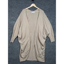 Mer Sea OS Cardigan Tan Dolman Sleeves Cotton Cashmere Blend Open Front Preppy