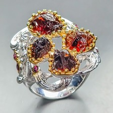 Rough Design ring Natural Garnet Ring 925 Sterling Silver Size 8 /R452342
