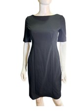Brooks Brothers Womens Black Sheath Dress 4P Seersucker Office Mid-Sleeve EUC