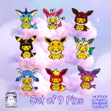 Pokemon Pikachu Eevee Eevolutions Cosplay Pins - Set of 9 | UK Stock | Kawaii 🩷