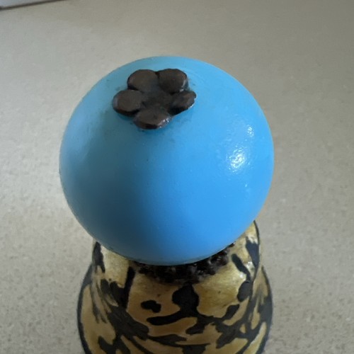 19th-Century Chinese Enamel Bell With a Blue Peking Glass Hat Rank Badge *RARE* - Picture 3 of 12