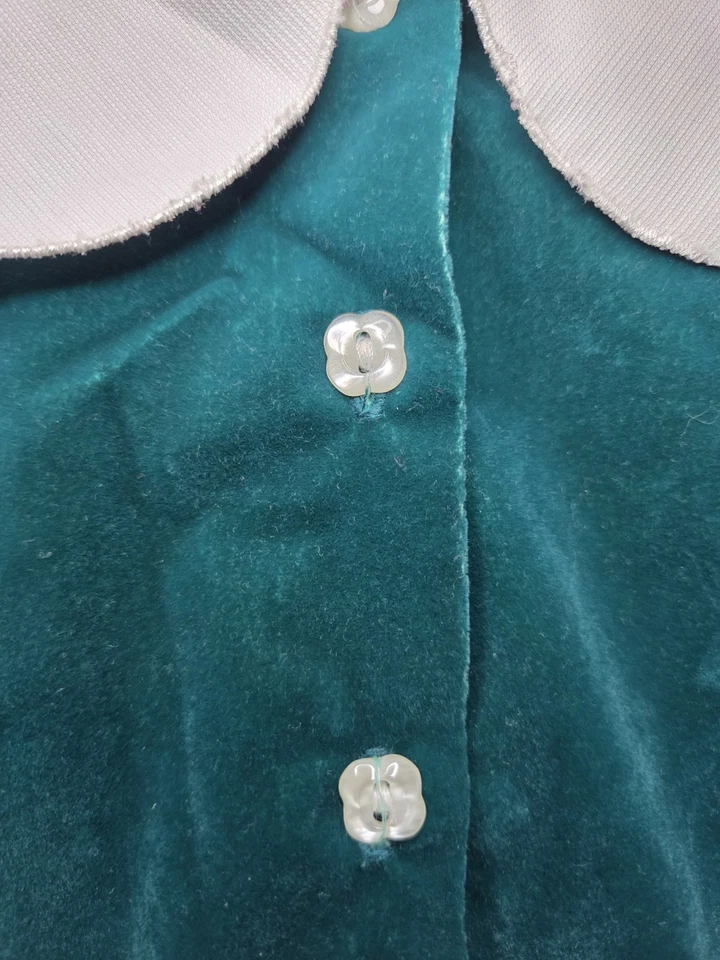 Vtg Oshkosh Collection Girls Christmas Dress Green Velvet Plaid Detail - Image 3 of 4