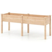 Raised Garden Bed Elevated Fir Wood Planter Box w/ 2 Large Planting Areas