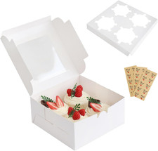30 Pcs Bakery Boxes with Clear Window, 6.3X6.3X3 Inches, Food Grade Materials, E