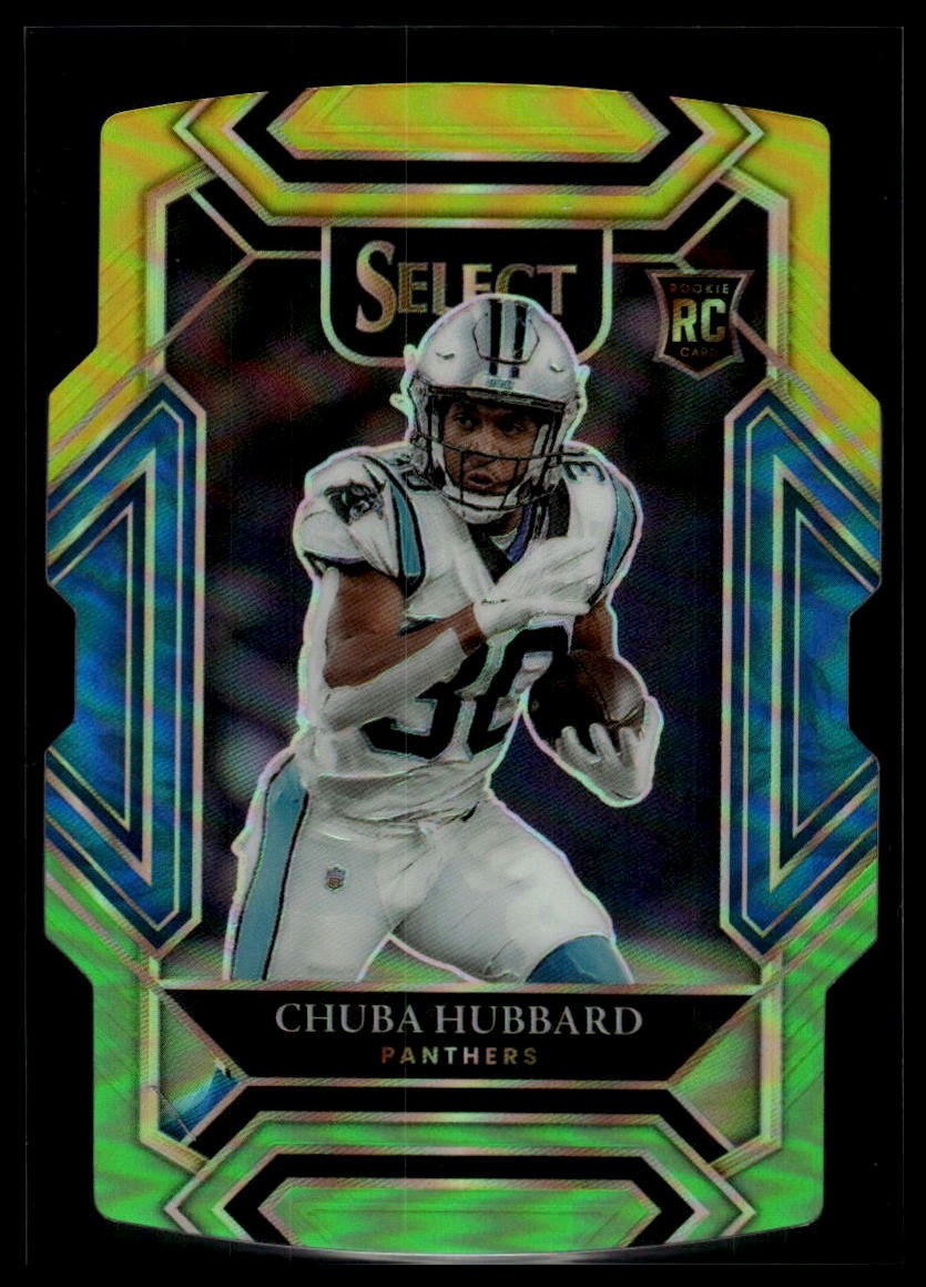 2021 Panini Select #276 Chuba Hubbard Green and Yellow Prizm Die Cut
