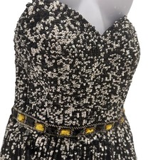 Vintage Y2K Sherri Hill Strapless Sequin Dress Womens 8  Black Sequins Silk NYE
