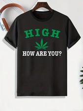 Weed Print, Men's Graphic T-shirt, Casual Comfy Tees For Summer, Mens Clothing