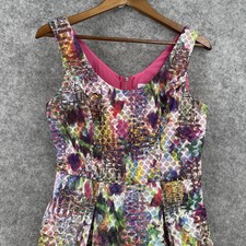 New York & Company Dress Womens 6 Multicolor Fit Flare Geometric Pleated Party