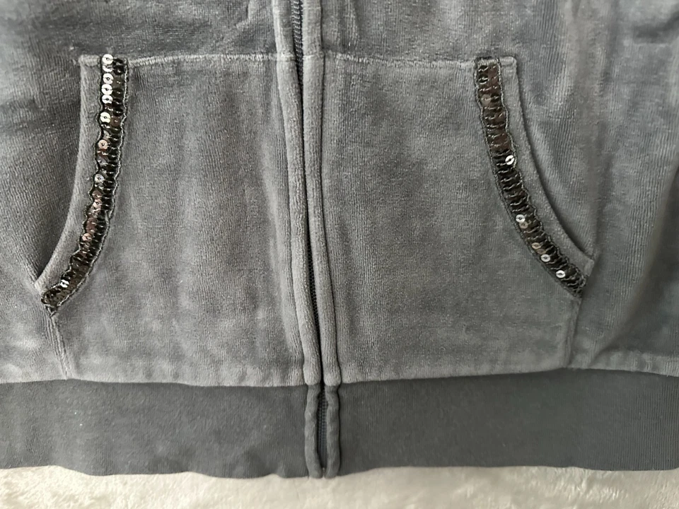 Толстовка с капюшоном молодежная большая серая велюровая на молнии с блестками отделка карманы с длинным рукавом - Изображение 4 из 4