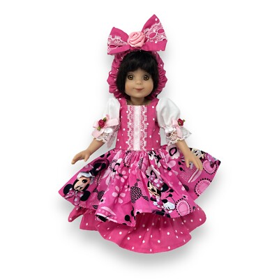 Effner's 13'' Little Darling Doll Pink Minnie Mouse Square Dance Style Dress Bow