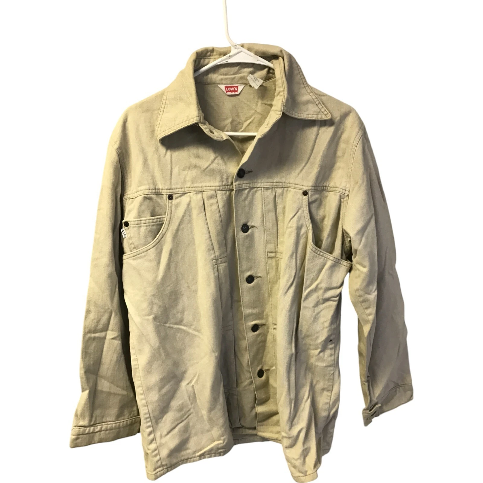 Vintage Levis Jeans Pocket Denim Jacket Mens Size L Beige Button Front Cotton