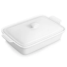 MALACASA Porcelain White Baking Dish with Lid 3250ml Lasagna Casserole Bakeware