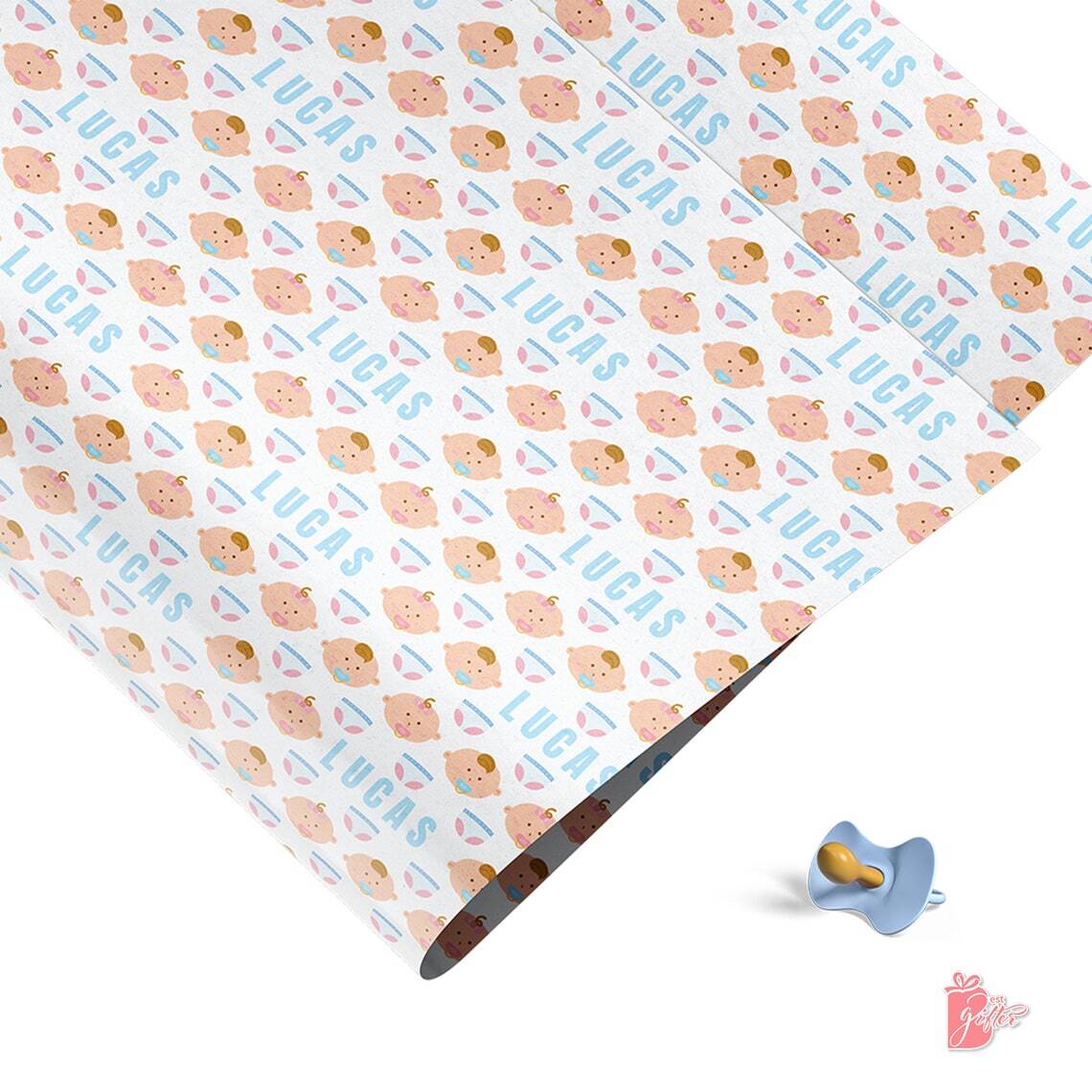 Neutral Baby Shower Gift Wrapping Paper Roll 24" Personalized Gift Wrap w/ Name