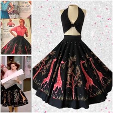 50s Vtg Giraffe Skirt As Seen In BACK TO THE FUTURE 2 Novelty Print Pink Black
