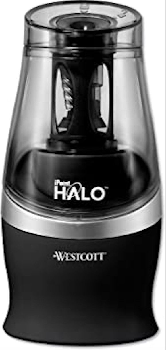 NEW Westcott iPoint Halo Black Battery Pencil Sharpener + 2 Replacement Blades!