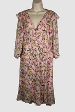 Tommy Hilfiger Women's Pink Printed Balloon-Sleeve Faux-Wrap Dress Size 16.