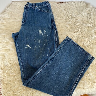 Dickies Pants Mens 32x32 Jeans Straight Fit Carpenter Workwear Denim Paint Dirty
