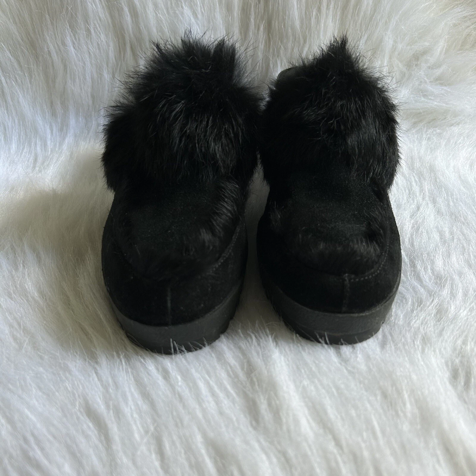 Zoccoli Coach Kaela scamosciati pelliccia di coniglio donna taglia 8 B neri scarpe con zeppa antiscivolo