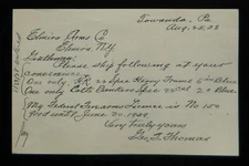 1938 Order to Elmira Arms Co. Geo. F. Thomas Firearms License #150 Towanda PA