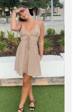 Wild Fable Boho Sun Dress Tan Color Woman Large Rayon/Polyester Blend Junior Fit