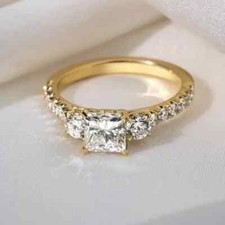 3.30 CTW Princess Cut D/VVS1 Moissanite Engagement Ring 14K Yellow Gold Plated