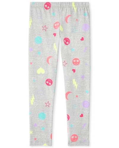 The Children's Place Girls Gray Leggings Small 5/6 Full Length HEARTS Stars NEW