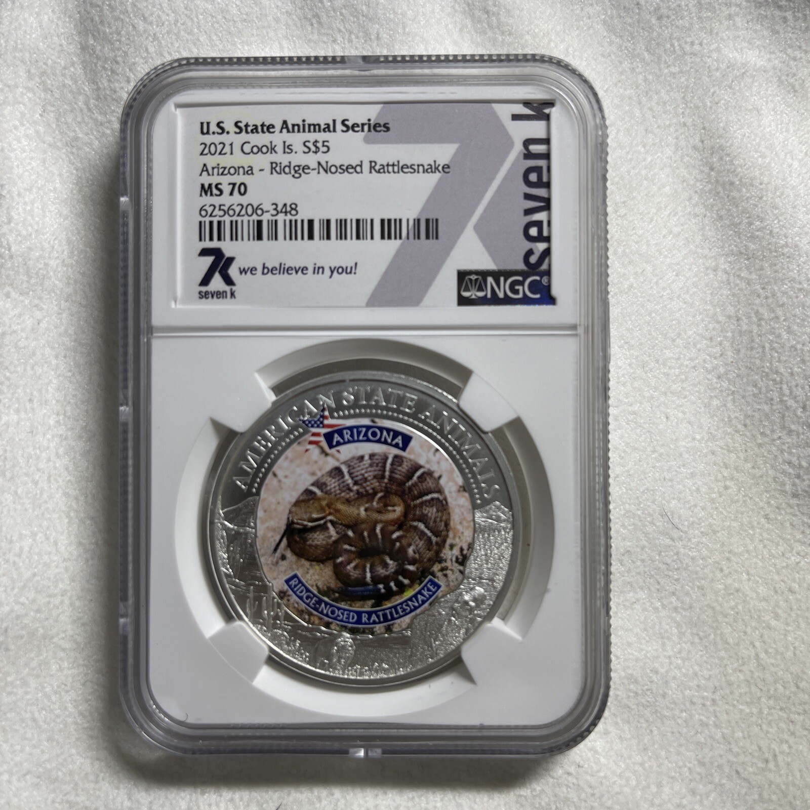 2021 $5 Cook Island 1 oz Silver US State Animal Arizona Rattlesnake NGC