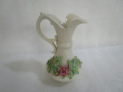 Vintage Belleek Aberdeen Rosenknospe Krug Vase, applizierte Rosen