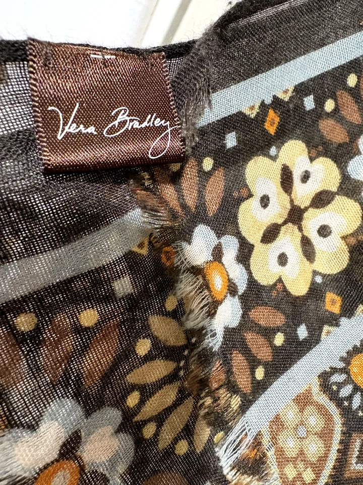 Шарф Vera Bradley бахрома чистый каньон коричневый оранжевый богемный цветочный медальон - Изображение 2 из 3
