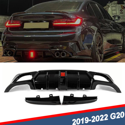 F1 Style Rear Diffuser Lip w/ Light For 19-21 BMW 3 Series G20 Sport 330i M340i