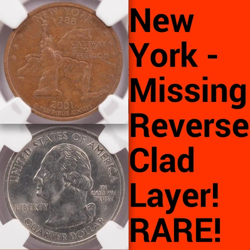 2001-D NGC MS64 New York Missing REVERSE Clad ✅ $517 APR! Washington Quarter 25C