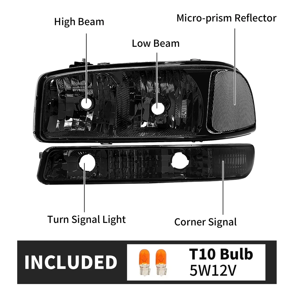Faróis pretos HECASA lâmpadas de para-choque para GMC Sierra Yukon 1500 2500HD 99-07 - Imagem 3 de 4