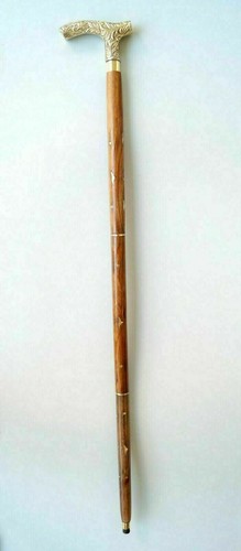 Vintage Designer Victorian Cane Brass Handle Antique Solid Wooden Walking Stick - Picture 5 of 6