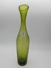 MCM Blenko 64b Art Glass Vase Bottle Olive Green Crackle Orig Foil Label READ