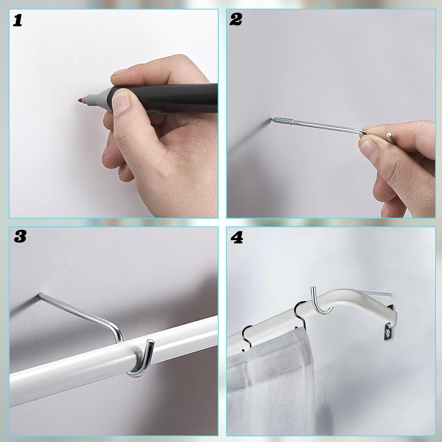 Sumnacon Curtain Rod Support for Wall 8 Pcs Single Curtain Rod Support Middle