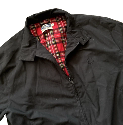 Fred Perry Harrington Jacket Men M 40 Black Red Tartan Lined Bomber Mod England image 2