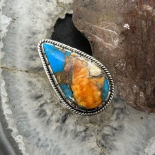 Sterling Southwestern Style Teardrop Turquoise Spiny Oyster Ring Sz 10 For Women