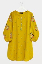 Yellow Embroidered Cotton Kurta With Full Length Sleeves