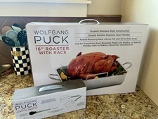WOLFGANG PUCK 16" Roaster w/V-Rack & Roasting Prep Set NEW IN BOXES