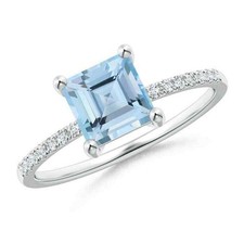 Aquamarine Stone 925 Silver March Solitaire with Accents New Ring Jewelry Size 7