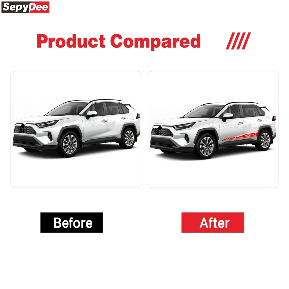 Calcomanía adhesiva de rayas deportivas para puertas de coche para Toyota RAV4 decoración de carrocería Foto 4 de 4