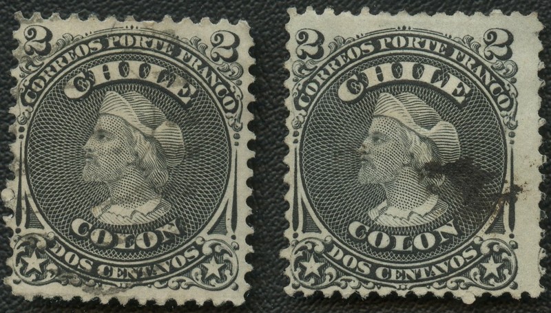 1867 Chile Lot of 2 2c Colon Christopher Columbus Scott #16 Cancel Stamps
