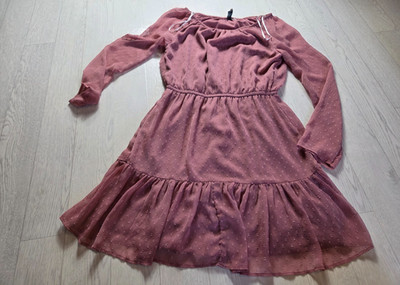 Kleid Langarm Divided by H&M Damen Größe 40 altrosa teilweise transparent