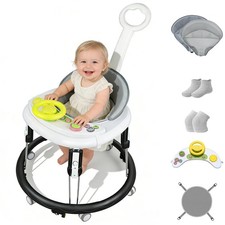 Foldable Baby Walker 5-in-1 with Wheels Adjustable Height Toddler Activity 8-24
