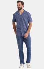 George Men's Camp Shirt. Size Large(42-44) Washed Indigo Palms. NWT.