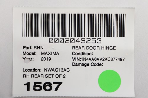 2019 NISSAN MAXIMA Rear Door Hinge Rh 82400-9am0a 80401-5aa0b - Picture 13 of 13