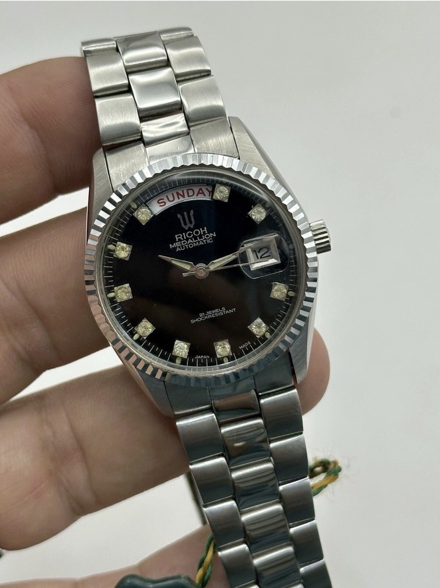 Ricoh Medallion Automatic 21 Jewels Day/Date Black Dial Men's